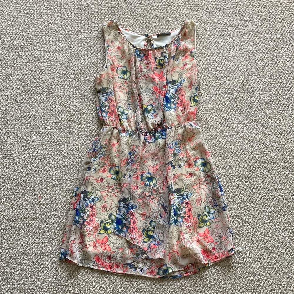 KLD Signature Fit & Flare Dress Floral Pattern Elastic Waist Size Medium VEUC